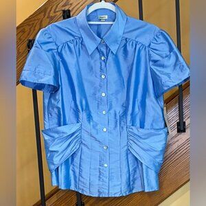 Agora Poly Satin Short Sleeve Top Banded Waist Button Up SZ. LG.  NWT